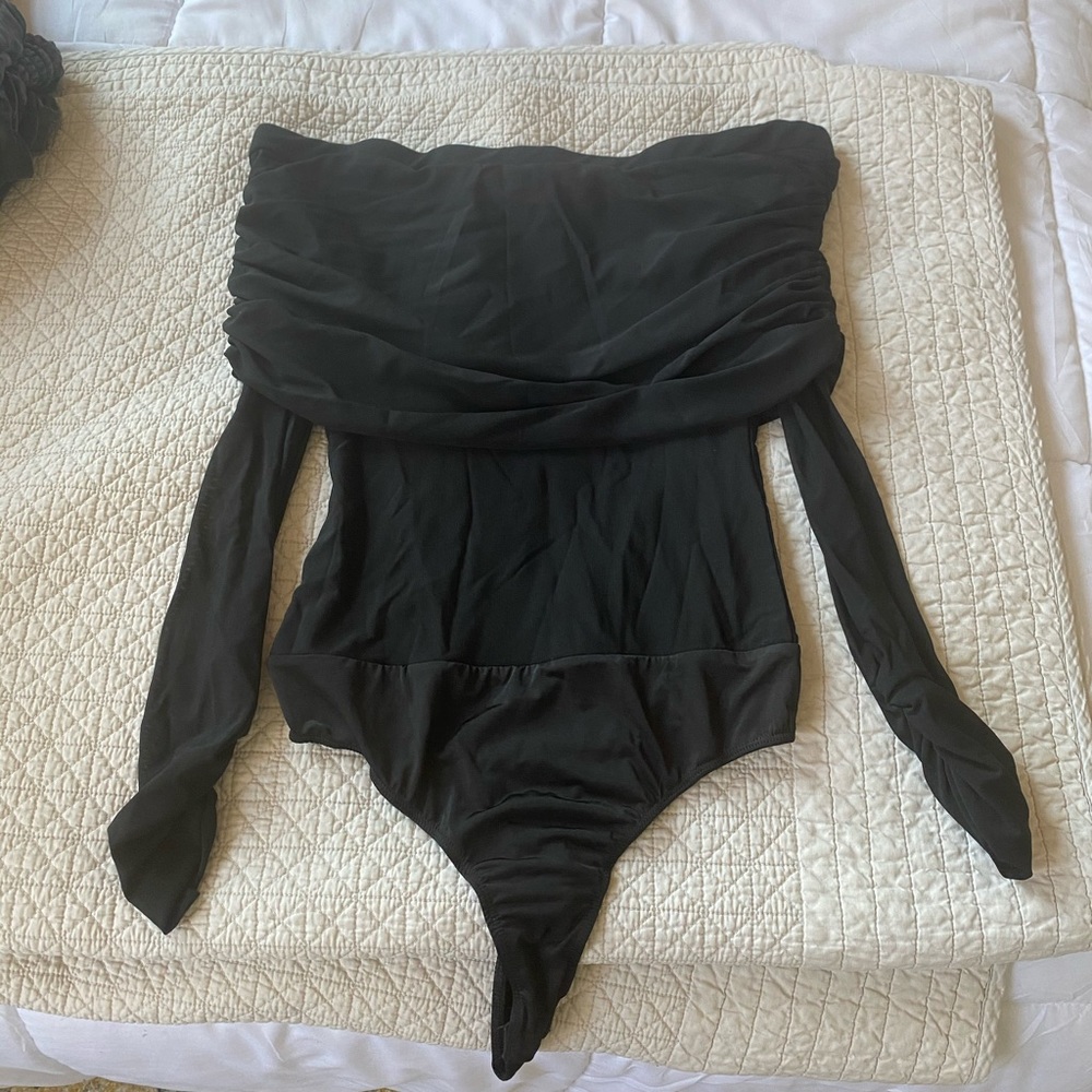 Black shear off the shoulder bodysuit